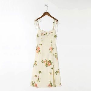 Floral Cream Dress with Pink and Green Accents